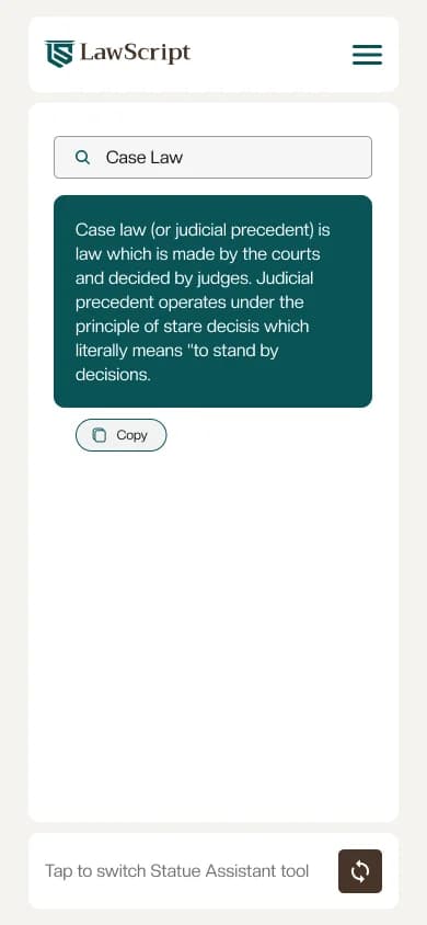 screenshot of lawscript dashboard displaying legal research tools
